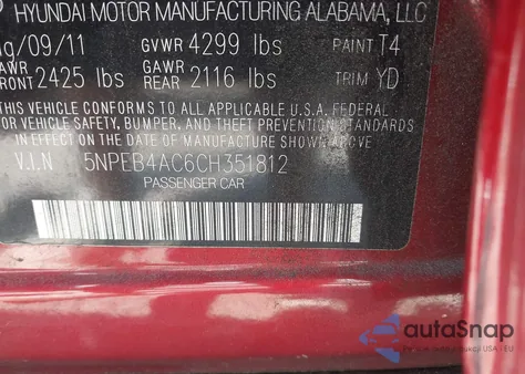 2012 Hyundai Sonata Gls from USA, damaged, VIN 5NPEB4AC6CH351812